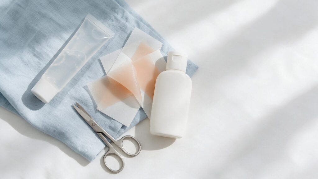 Silicone scar sheets, silicone gel and sunscreen for at-home scar treatment