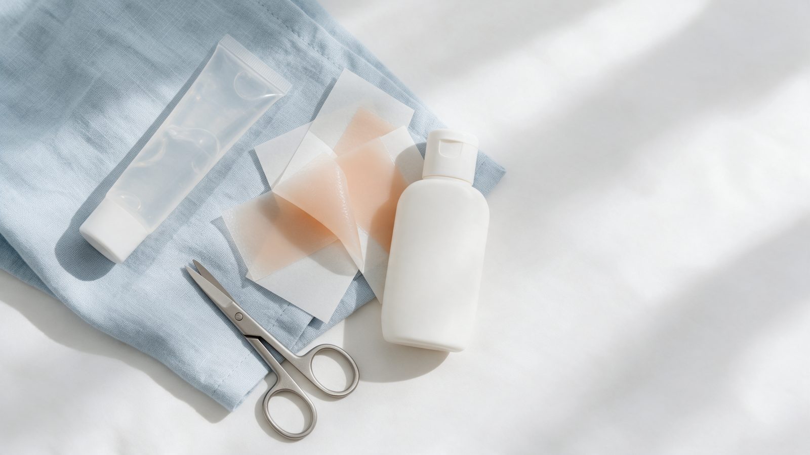 Silicone scar sheets, silicone gel and sunscreen for at-home scar treatment